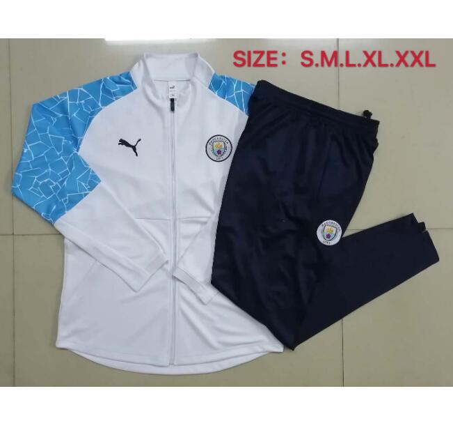 Manchester City White Blue Training Suits Jacket with Pants 2020/21